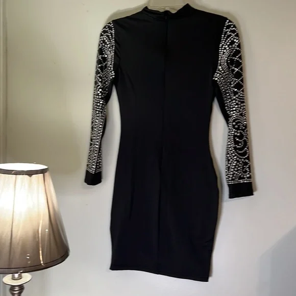 Women’s Black and Silver Bodycon Dress Medium - Picture 4 of 5